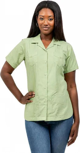 Vista 14 de Mojito Collection Guayabera de manga corta clásica de mezcla de algodón para mujer con 4 bolsillos Aguamarina (Aquamarine)