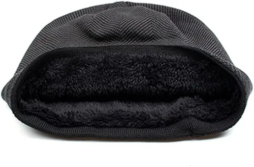 Vista 4 de Gorro unisex de lana de punto Sky Madrid con forro polar frío para hombre, gorro negro