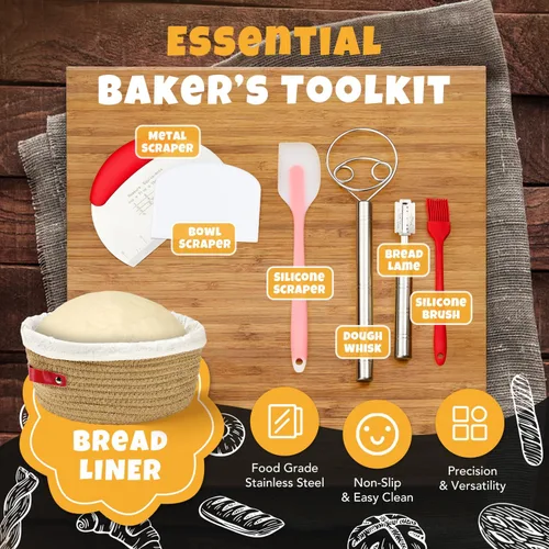 Vista 5 de Suministros para hornear pan de masa madre, kit de iniciador de masa madre con báscula, frasco para iniciador, kit de herramientas para hacer pan