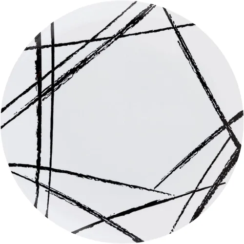 Vista 5 de Platos redondos de plástico blanco con diseño de cepillo negro, platos de fiesta como China, platos de postre desechables resistentes, para bodas