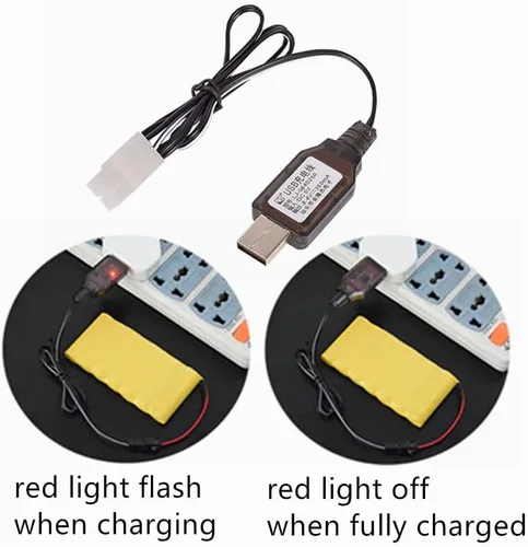 Vista 4 de Batería recargable AA de 8.4V 1000mAh NI-CD con conector Tamiya estándar para RC Car RC Truck Tank 2 Pack con cargador USB