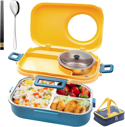 Vista 10 de Juego de contenedores de almuerzo portátiles aislados, caja Bento para adultos con bolsa de almuerzo aislada, 2 contenedores térmicos apilables