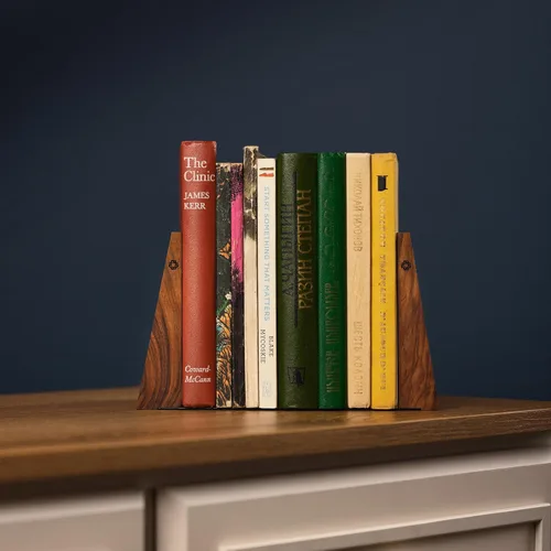 Vista 4 de Soportes de Nogal para Estantes Soportes de Madera para Estantes Soportes de Libros Robustos, con Base Metálica para Librerías Elegantes