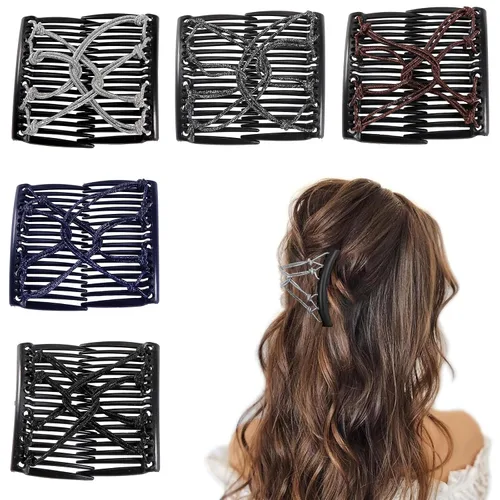 Vista 10 de 5 unidades de peine mágico elástico ajustable con clip elástico para mujeres y niñas, sin arrugas, horquillas vintage para hacer moños, accesorios