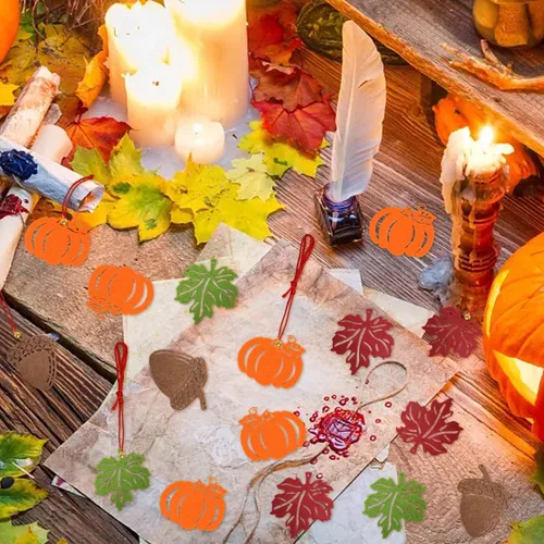 Vista 6 de yueton 32 adornos colgantes de otoño, hojas de arce, calabaza, bellota, decoraciones de otoño con campana y cuerda para el hogar, Halloween, Acción