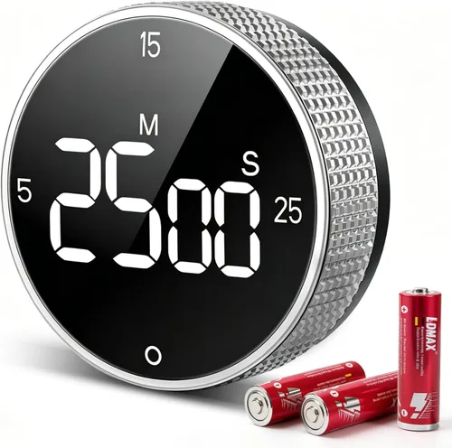 Vista 9 de Temporizador magnético de cocina para cocinar con alarma fuerte - Gran pantalla LED de cuenta atrás rotativa Pomodoro, preajuste de 5/15/25 minutos