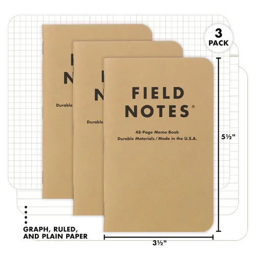 Vista 2 de Field Notes: Paquete Original de Kraft de 3 - Papel Mixto (1 Gráfico/Cuadrícula, 1 Rayado/Lineado, 1 Liso/Blanco) Cuadernos de Notas - Cuadernos