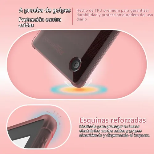 Vista 3 de TUDIA SKN - Funda diseñada para Kobo Clara 2E (6 pulgadas), no compatible con versión color/BW 2024, a prueba de golpes, delgada Transparente Rosado