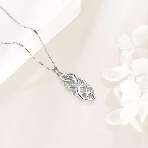 Vista 4 de YFN Collar con colgante de ópalo creado con nudo celta irlandés, collares negros de plata esterlina para mujeres y hombres de 18 pulgadas