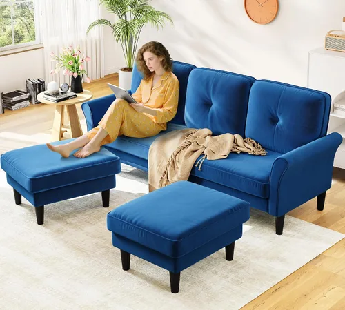Vista 15 de Sofá biplaza de 69 pulgadas, sofás pequeños de terciopelo para espacios pequeños, sofás de dos plazas con 2 almohadas, sofás de dos plazas