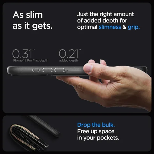 Vista 6 de Spigen Slim Armor CS - Funda diseñada para iPhone 15 Pro Max (2023) [protección de grado militar], color negro