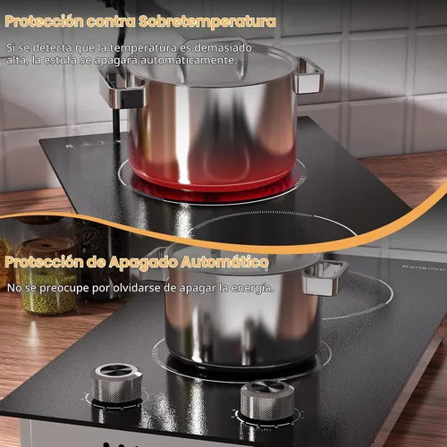 Vista 7 de Placa de cocina eléctrica de 2 quemadores, enchufe de estufa eléctrica de 110 V, placa de cocina eléctrica de 2000 W con controles de perilla