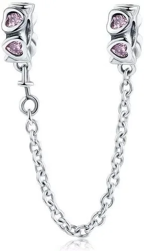Vista 7 de Dije con cadena de seguridad, con corazón de plata de ley 925, compatible con pulseras y collares Pandora