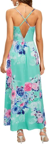 Vista 4 de LAISHEN Vestido de verano para mujer cuello en V floral sin espalda con bolsillo