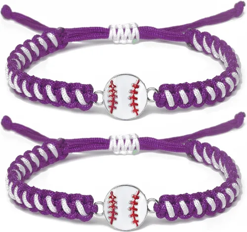 Vista 8 de Pulsera de béisbol 2 piezas para hombres, mujeres y niños Elegante pulsera deportiva trenzada Regalo de espíritu de equipo para niños y niñas