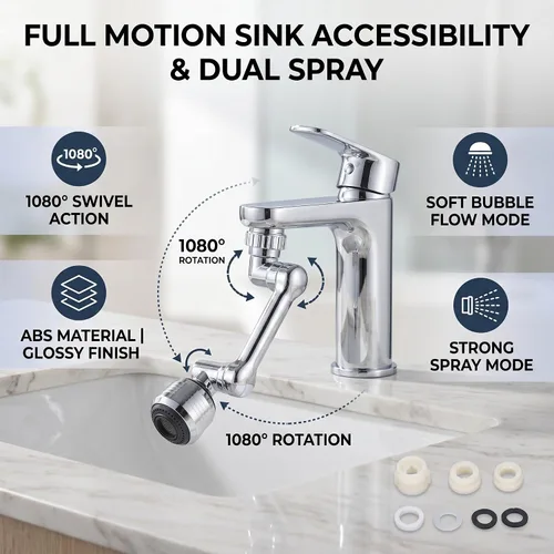 Vista 4 de Extensor de grifo para lavabo de baño con 3 puertos ABS accesorio para lavado facial