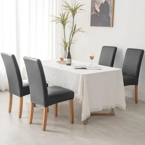 Vista 2 de Deisy Dee Fundas de cuero impermeables para sillas de comedor Parson (4, negro)