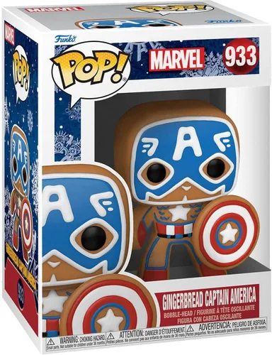 Vista 2 de POP Marvel: Holiday - Figura de vinilo del Capitán América Funko de jengibre (paquete con funda protectora de caja compatible), multicolor, 3.75