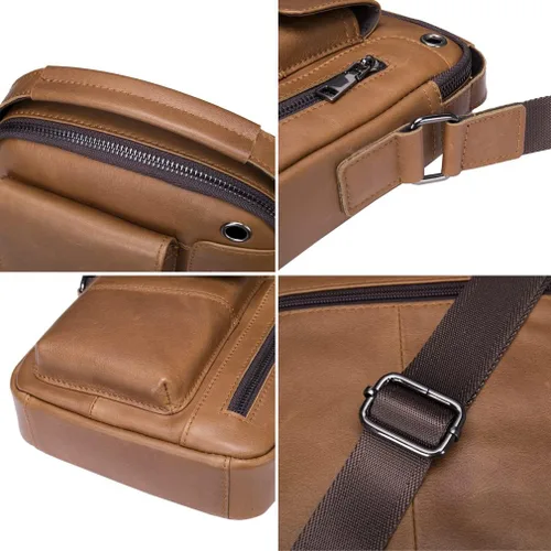 Vista 4 de Hebetag Bolso bandolera de cuero pequeño para hombre, para viajes al aire libre, negocios