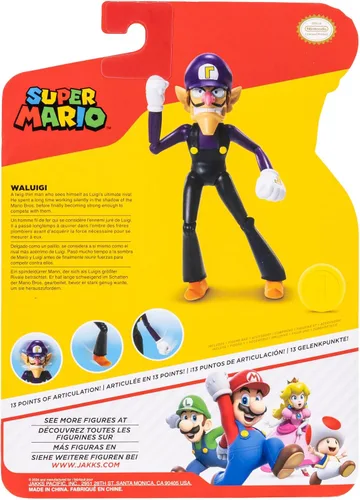 Vista 7 de Super Mario Waluigi - Figura de acción de 4 pulgadas con moneda