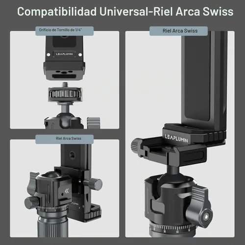 Vista 5 de Adaptador de trípode de aluminio para iPad Pro 12.9/11 (6.5"-17.3") - Soporte universal para tableta con tornillo de 1/4" Negro