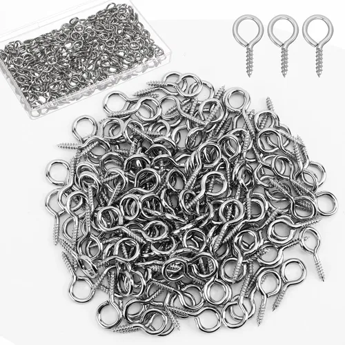 Vista 10 de AUGSUN Tornillos de ojo, 700 piezas de tornillos de ojo plateados de 8 x 4 mm, mini ganchos de ojo para manualidades, proyectos DIY y tapas