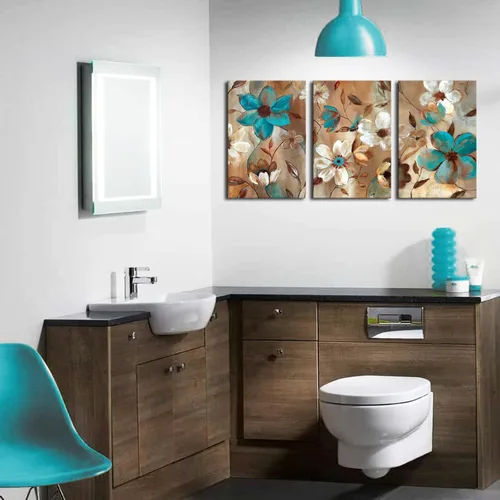 Vista 5 de Biuteawal - Pintura abstracta de flores sobre lienzo, arte de pared, diseño floral azul y blanco, ilustraciones decorativas contemporáneas
