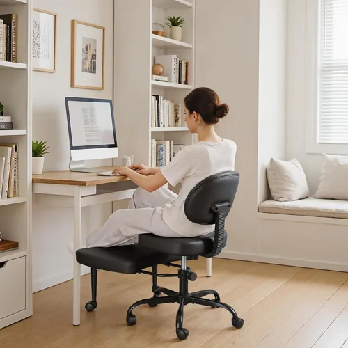 Vista 4 de Silla ergonómica de oficina con patas cruzadas con ruedas, sillas de meditación de altura ajustable para TDAH, yoga y trabajo de escritorio, asiento