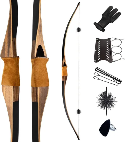 Vista 12 de Deerseeker Outdoor Tiro con Arco Juego de Arco Tradicional de 64" Caza Arco Largo Reflex Deflex de Una Pieza Arco Largo Extremidades de Núcleo