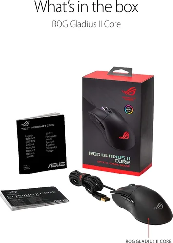 Vista 7 de ASUS Ratón óptico para juegos - ROG Gladius II Core Agarre ergonómico para mano derecha Mouse ligero para juegos de PC Sensor óptico de 6200 DPI