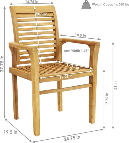 Vista 3 de Sunnydaze Silla de comedor de teca maciza para exteriores, silla de patio con listones de madera duradera con brazos para patio trasero, terraza