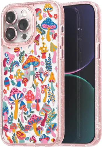 Vista 12 de Compatible para iPhone 13 Funda Bonita Estética - Funda para Teléfono Rosa con Purpurina con Protector de Cámara - Diseño de Cubierta