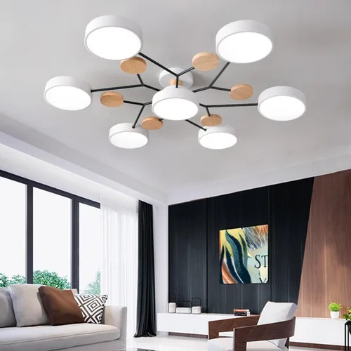 Vista 17 de Lámpara de techo LED moderna, lámpara LED regulable de 55 W, lámpara de techo moderna de montaje empotrado, lámpara de techo de madera para sala
