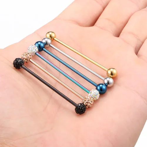 Vista 14 de Ruifan Piercings de 14 g de acero inoxidable Industrial Barbell para cartílago de la oreja joyería1 1/2 pulgadas (38 mm)