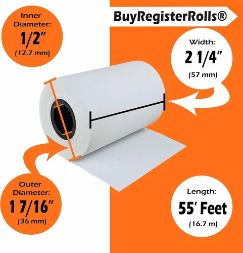 Vista 2 de Rollo de papel de recibo para máquina de tarjetas de crédito con terminal cuadrado de 2 1/4 x 55 (10 rollos - grosor de papel de 1.69 oz/m²)