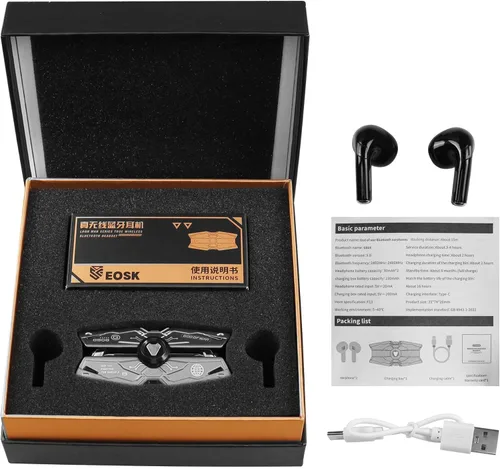 Vista 7 de CERRXIAN Auriculares, auriculares rojos con estuche de carga LED, estéreo de alta fidelidad para iOS/Android, juegos, correr, fitness, trabajo