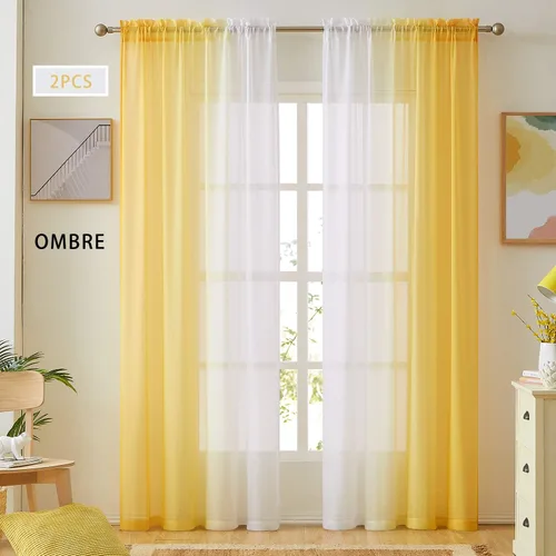 Vista 14 de July Joy Ombre - Cortinas de lino sintético semitransparente para habitación y sala de estar, 2 tonos reversibles, privacidad y filtro de luz