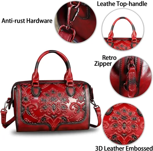 Vista 6 de Bolso de mano de cuero genuino con asa superior para mujer, hecho a mano, vintage, retro, de piel de vaca, bolso cruzado Genuine Leather, Top