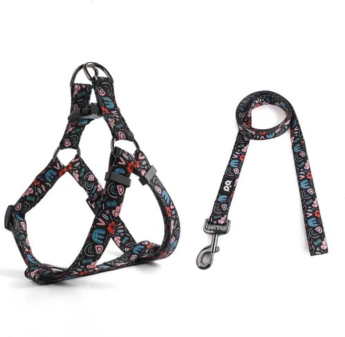 Vista 15 de QQPETS Juego de correa de arnés para perro, ajustable, resistente, sin tirones, arnés halter para perros de razas pequeñas, medianas y grandes, clip