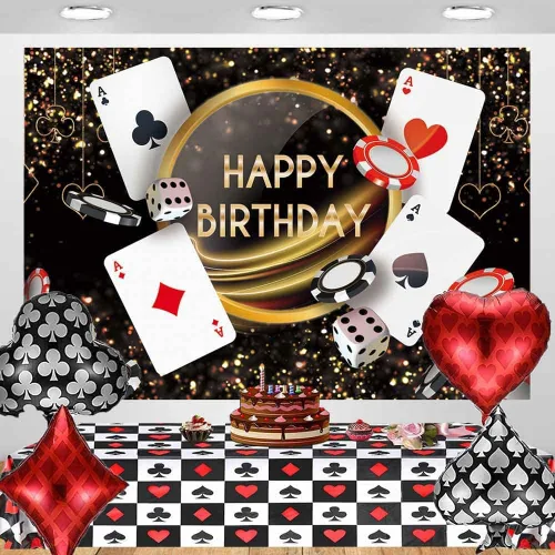 Vista 3 de Sensfun Telón de fondo de cumpleaños de Las Vegas Casino Night Photography Dados, Poker, fiesta de cumpleaños, decoración de sesión de fotos, vinilo