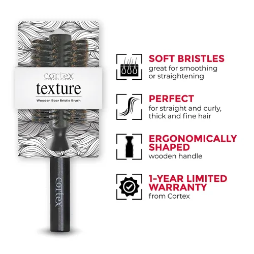Vista 6 de Cortex Professional Cepillo redondo 100% de cerdas de jabalí – Cepillos para el cabello para mujeres y hombres, cepillo redondo para secado