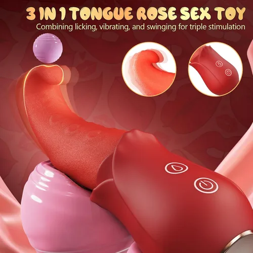 Vista 2 de Vibrador de juguetes sexuales para adultos para mujeres, vibrador de punto G, consolador de rosa, juguetes sexuales con 10 lamidas y 10 modos