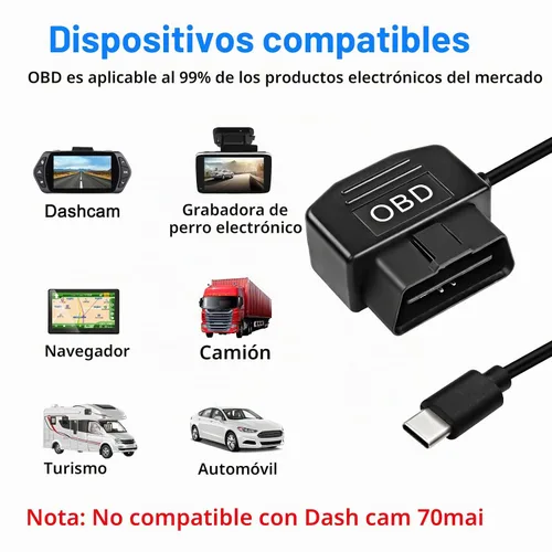 Vista 6 de XMSJSIY Cable de alimentación OBD para cámara de tablero tipo C OBD2
