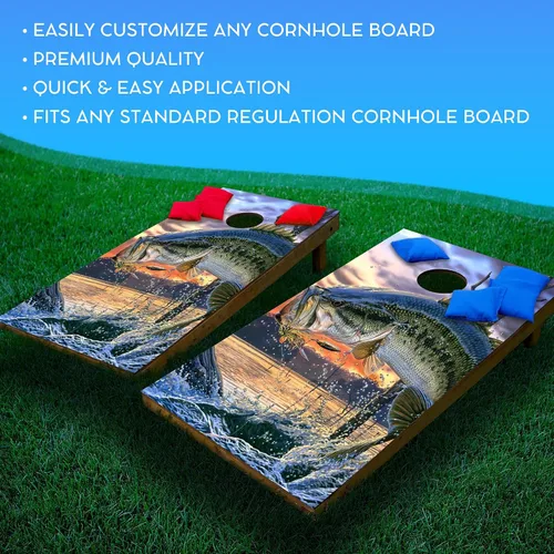 Vista 3 de GRAPHIX Express Fish Cornhole Board Wrap - C220 Bass Fishing - Calcomanía de vinilo laminado resistente a la intemperie - Fácil aplicación sin