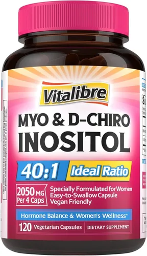 Vista 10 de Vitalibre Suplemento de inositol, Myo-Inositol y D-Chiro Inositol Suplementos para Mujeres, Proporción Ideal 40:1, Equilibrio Hormonal y Bienestar