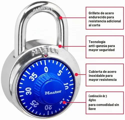 Vista 2 de Master Lock Cerradura de combinación para taquillas de gimnasio, azul