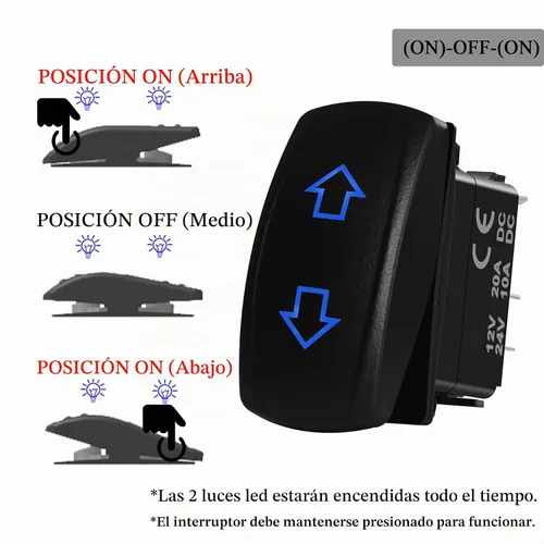 Vista 3 de Interruptor basculante momentáneo LED azul impermeable de 10 pines, interruptor momentáneo de encendido y apagado de 12 V/24 V, motor de CC