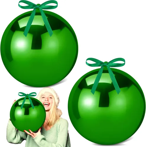 Vista 18 de Zubebe 2 adornos de Navidad gigantes rellenables de 8 pulgadas con cintas, bolas de Navidad de plástico de gran tamaño para decoración de césped al