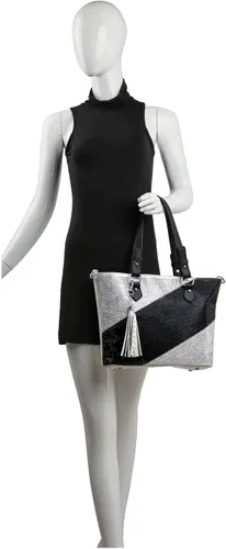 Vista 5 de Bolso de mano brillante grande de cuero para mujer, extra grande