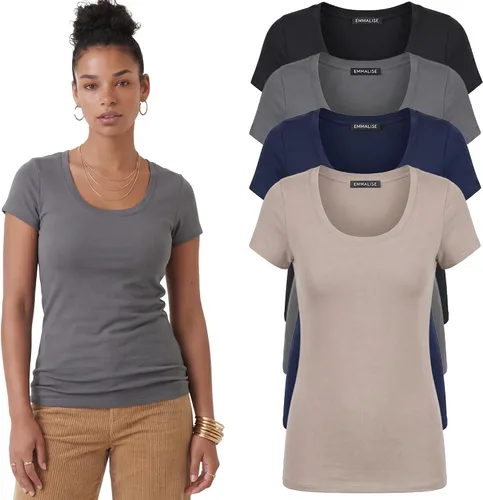 Vista 87 de Emmalise - Camiseta de manga corta para mujer, cuello redondo, estilo básico, pack de valor, tallas junior y grandes
